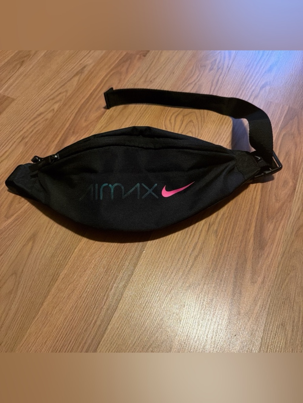 Nike Black Waist Pack with Pink Swoosh and Teal Air Max Logo